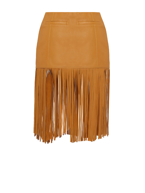 Коричневая кожаная юбка с бахромой, 2