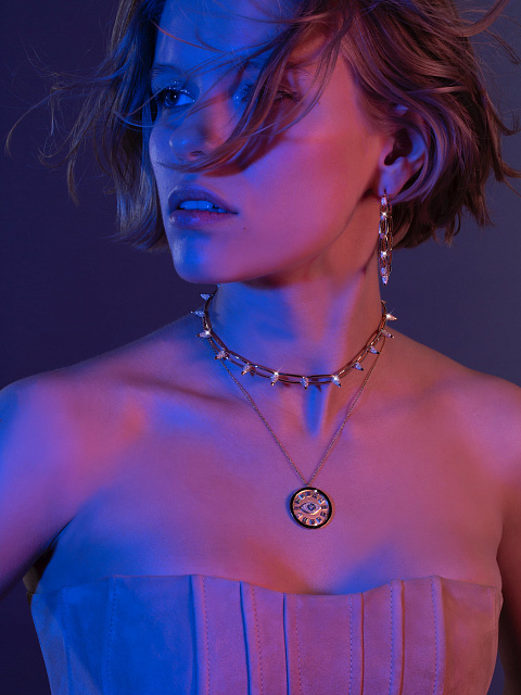 Хупсы с шипами из желтого золота с бриллиантами, 3