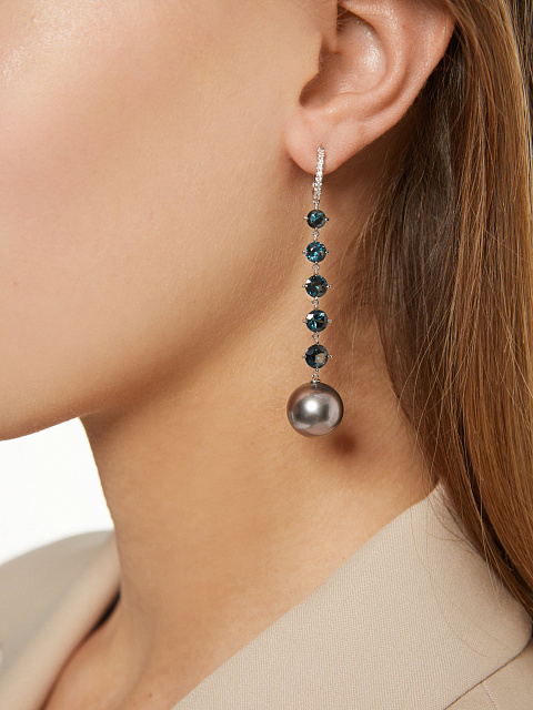 Серьги из белого золота с жемчугом и шпинелью в оттенках деграде, 7