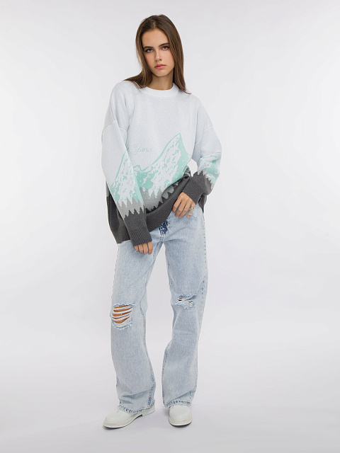 Бело-бирюзовый свитер с рисунком в виде гор, 7