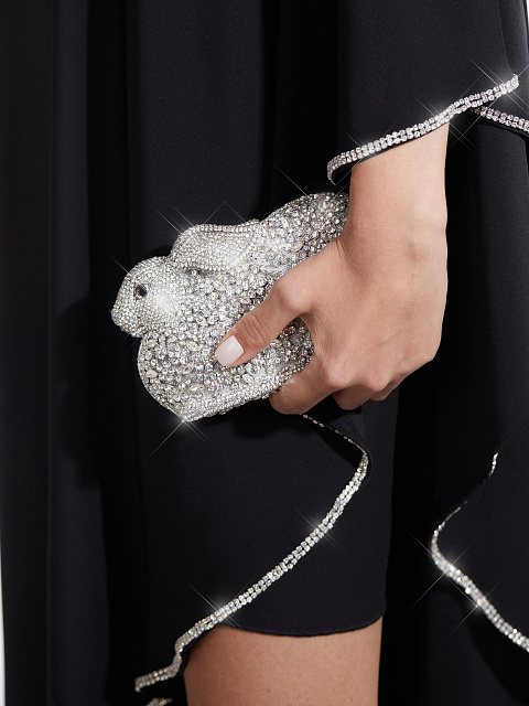 Черное асимметричное платье-миди со стразами, 5