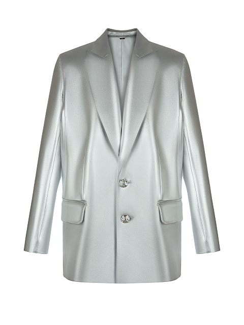Серебряный однобортный жакет из кожи, 1