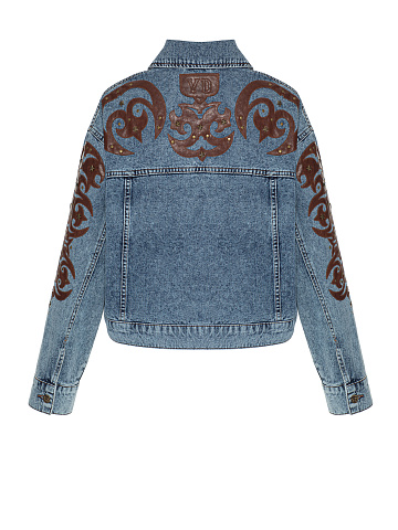 Синяя куртка из денима с отделкой из кожи, 2