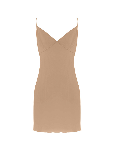 Бежевое платье из органзы с мехом лисы, 3