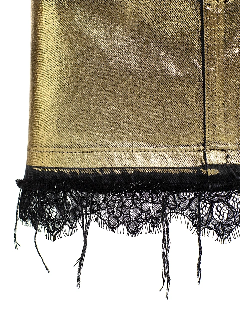 Юбка-мини из денима с золотым напылением и кружевом, 4