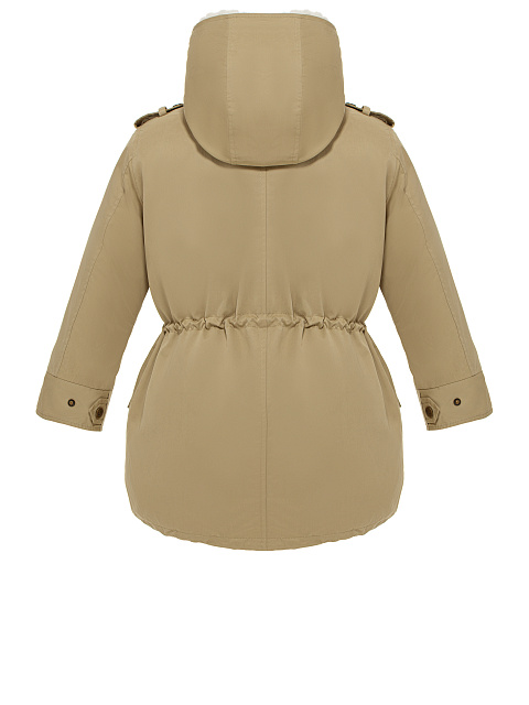 Детская парка цвета хаки из плащевки с эко-мехом, 3