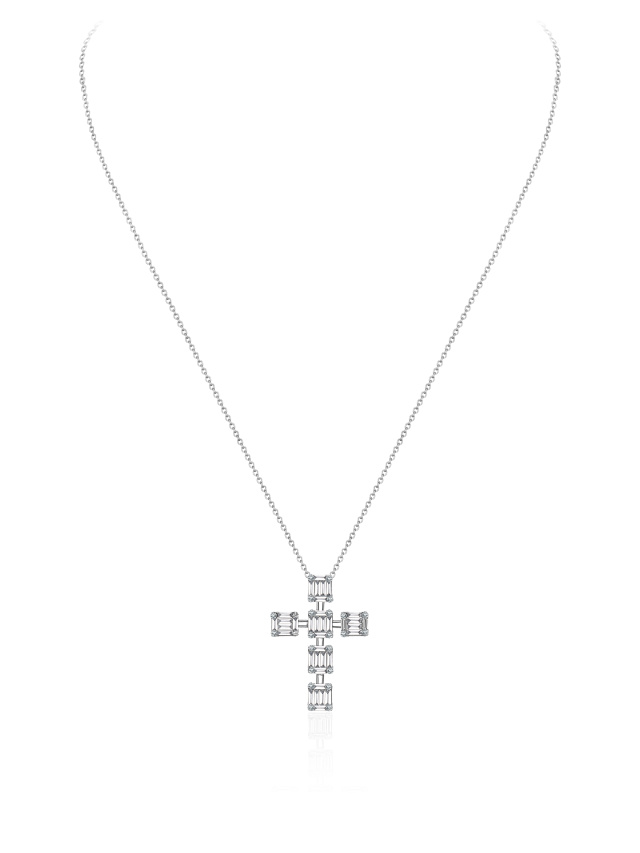Колье с кулоном-крестом из белого золота с бриллиантами, 1