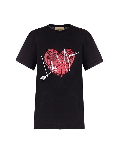 Черная хлопковая футболка с принтом, 1