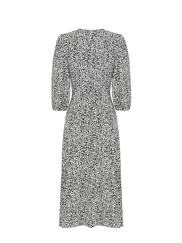 Белое платье-миди с рукавами-фонариками и принтом, 2