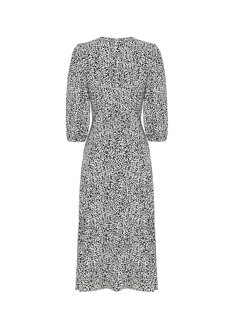 Белое платье-миди с рукавами-фонариками и принтом, 2