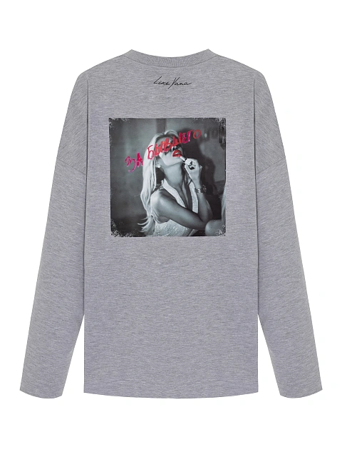 Серый хлопковый лонгслив с принтом «Кто теперь кому не пара», 2 Серый хлопковый лонгслив с принтом «Кто теперь кому не пара», 2