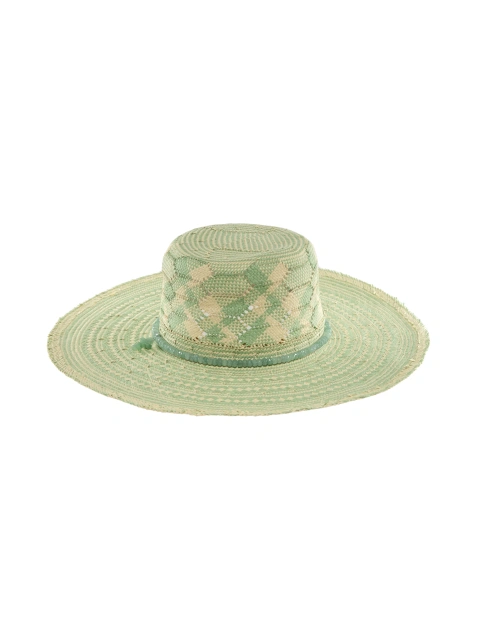 Светло-зеленая соломенная шляпа с отделкой из аквамарина, 1