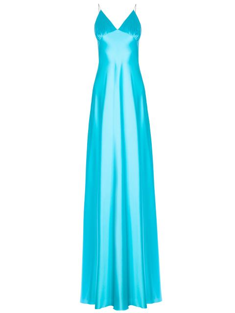 Голубое шелковое платье-макси с вышивкой, 1