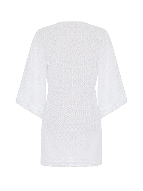 Белое хлопковое платье-мини на запах, 2