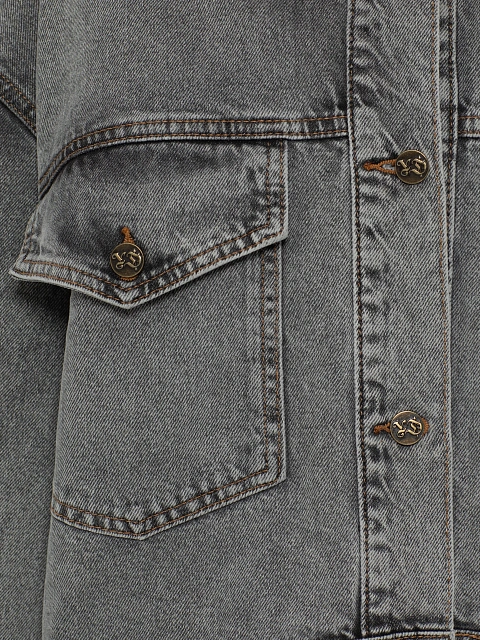 Серая джинсовая куртка с подкладом из меха дикой кошки, 3