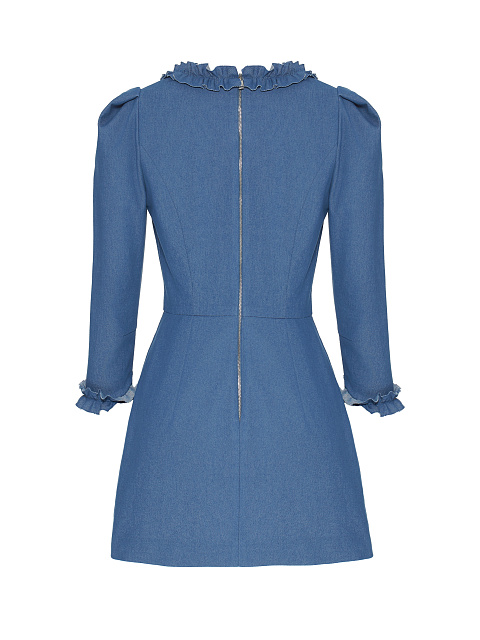 Синее платье-мини из денима с рюшами, 3 Синее платье-мини из денима с рюшами, 3