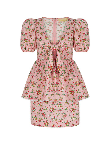 Розовый льняной комплект с цветочным принтом, 1