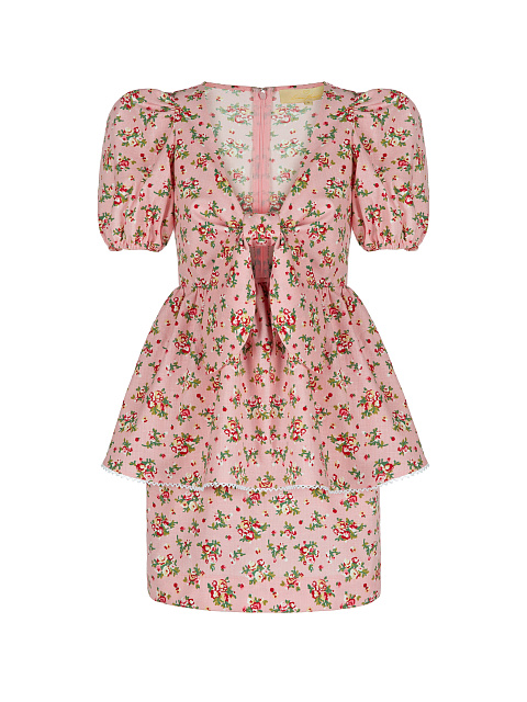 Розовый льняной комплект с цветочным принтом, 1