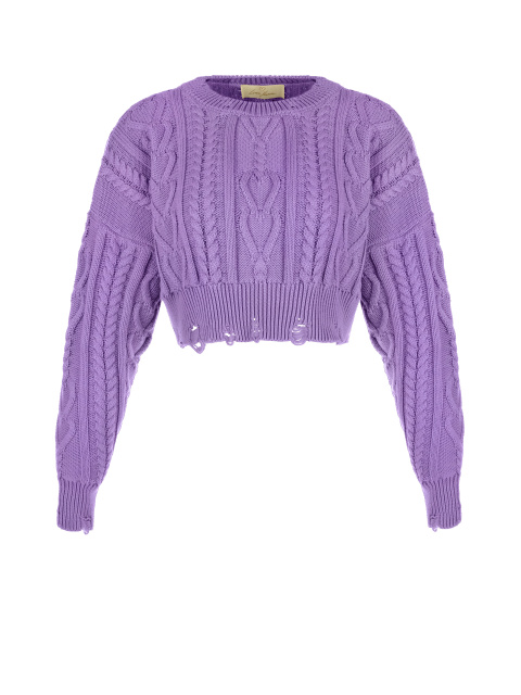 Укороченный фиолетовый свитер с косами, 1