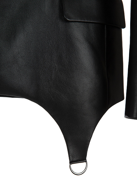 Черный кожаный жакет с фигурным низом, 4