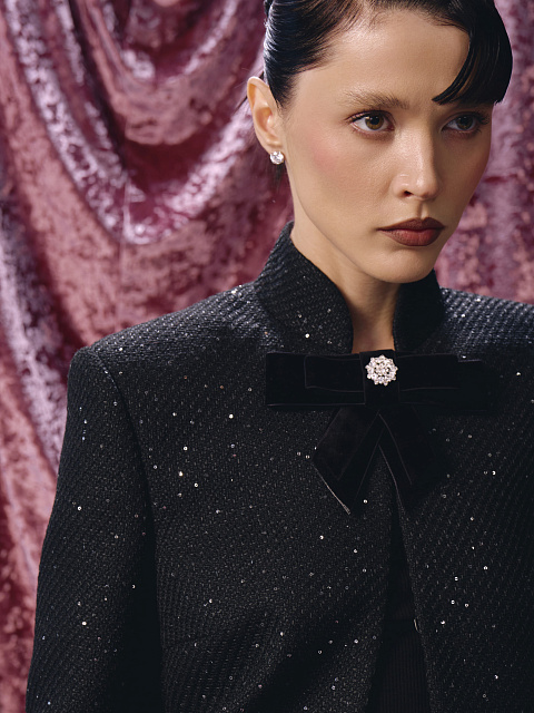 Черная брошь-бант из бархата, 4