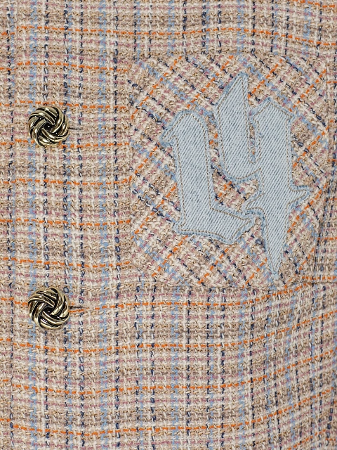 Бежево-голубой укороченный жакет из твида, 3