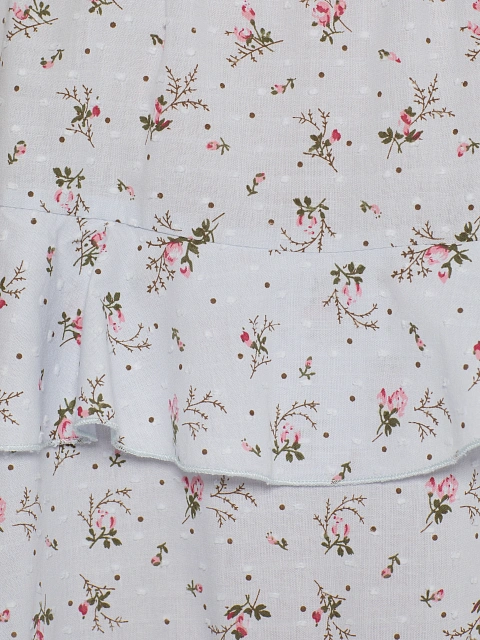 Голубое платье-мини из хлопка с цветочным принтом и воланами, 3