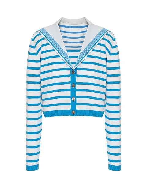 Укороченный белый кардиган в синюю полоску, 1 Укороченный белый кардиган в синюю полоску, 1