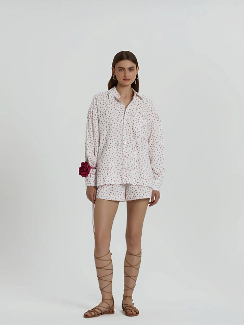 Белый костюм из муслина с красным цветочным принтом, 8