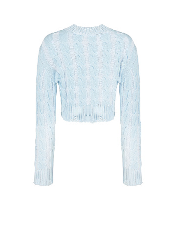 Укороченный голубой свитер с косами и разрывами, 2