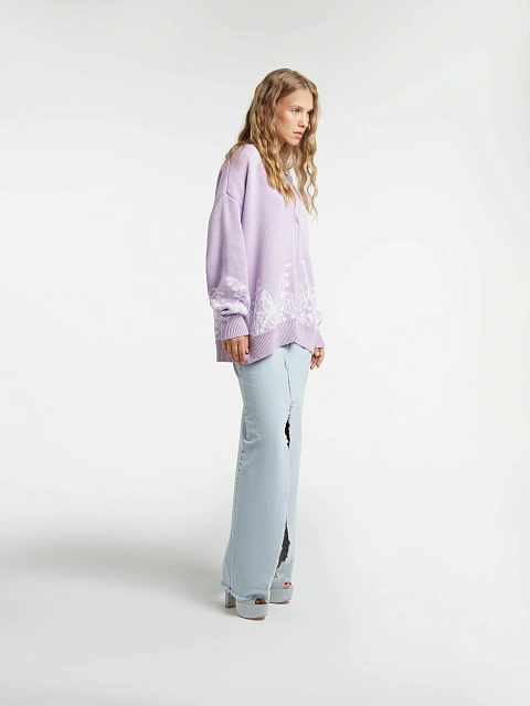 Сиреневый оверсайз кардиган с ландышами, 8