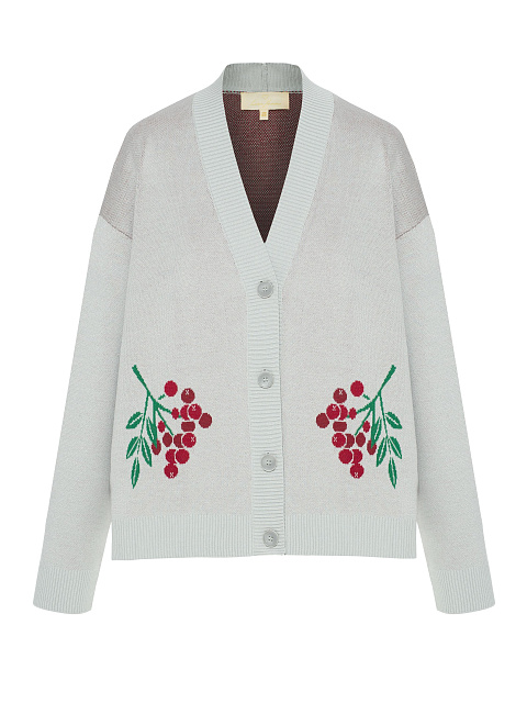 Серый трикотажный кардиган с рябиной, 1