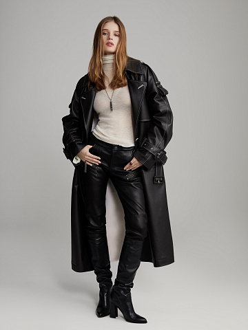 Черные кожаные брюки с молниями, 2