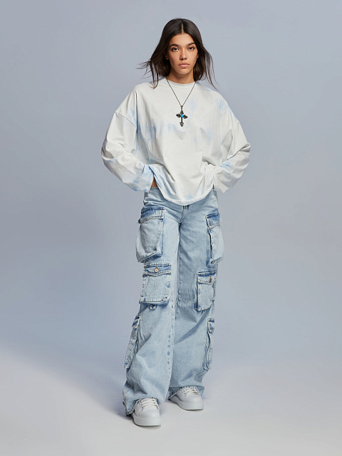 Голубые широкие джинсы-карго, 7