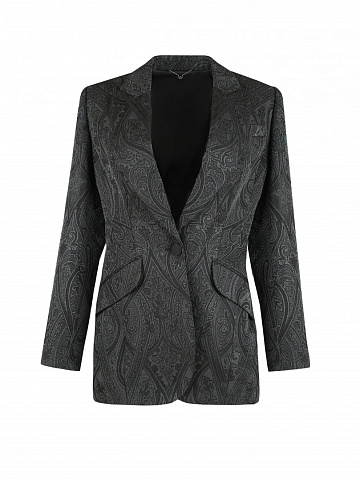 Черный жаккардовый жакет с люрексом, 1