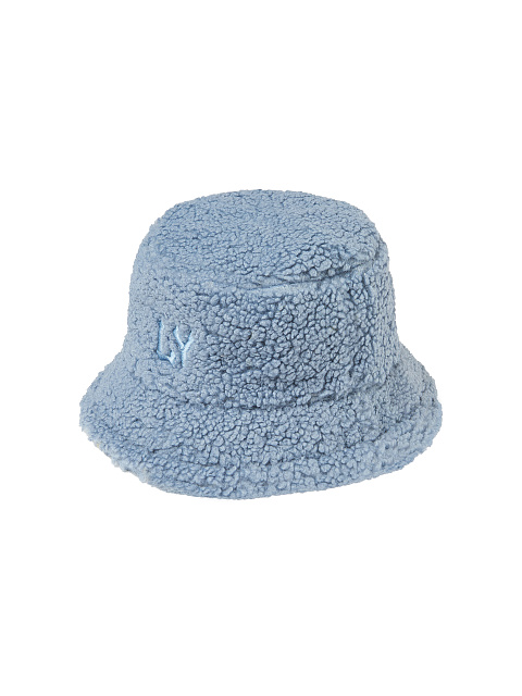 Голубая панама из эко-меха с вышивкой LY, 1