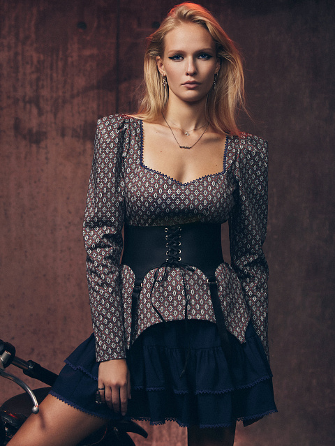 Бордово-синий комплект из топа и юбки, 9