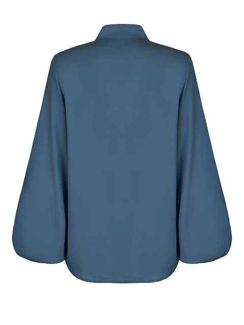 Хлопковая блузка цвета индиго с объемными рукавами, 2 Хлопковая блузка цвета индиго с объемными рукавами, 2