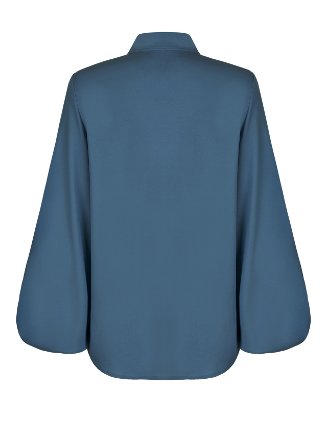 Хлопковая блузка цвета индиго с объемными рукавами, 2
