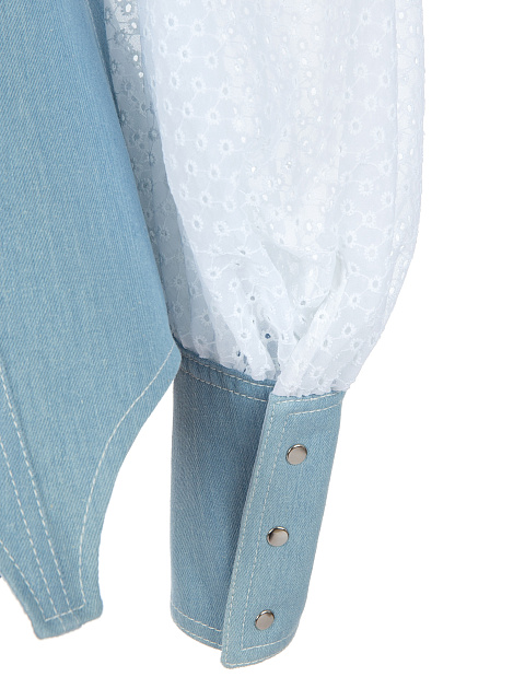 Голубая блузка из денима с рукавами из кружевного шифона, 4 Голубая блузка из денима с рукавами из кружевного шифона, 4