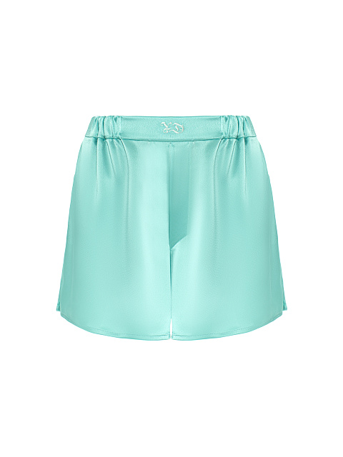 Зеленый домашний костюм из шелка с шортами и вышивкой, 4 Зеленый домашний костюм из шелка с шортами и вышивкой, 4