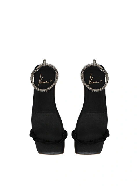 Черные сандалии из кожи со стразами, 4 Черные сандалии из кожи со стразами, 4