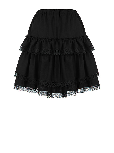 Черная хлопковая юбка с воланами и кружевом, 2 Черная хлопковая юбка с воланами и кружевом, 2