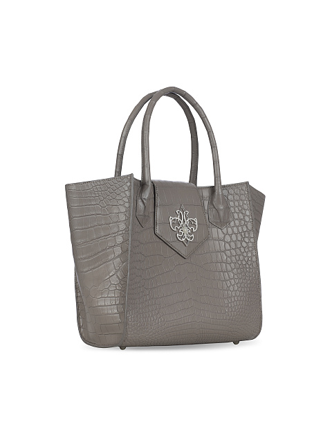 Сумка-тоут из кожи крокодила с лилией из серебра с бриллиантами и лунным камнем, 3 Сумка-тоут из кожи крокодила с лилией из серебра с бриллиантами и лунным камнем, 3