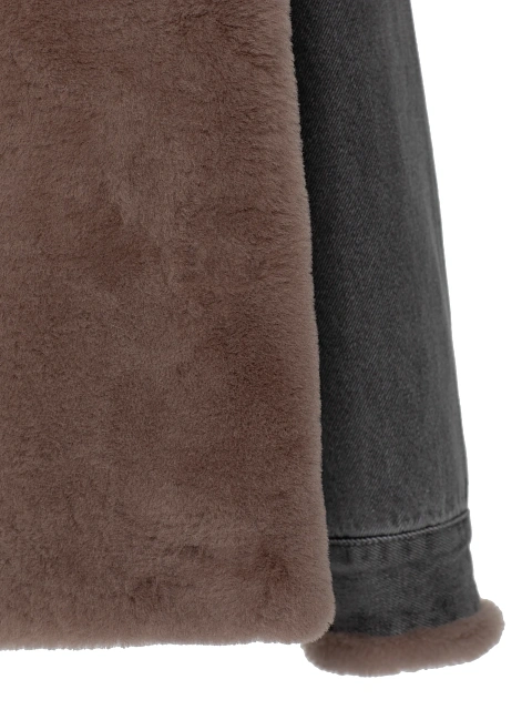 Серая джинсовая куртка с коричневым подкладом из овчины, 9