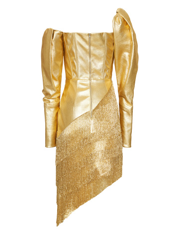 Золотое кожаное платье с бахромой, 2