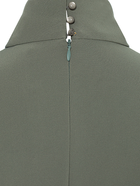 Серо-зеленое платье-миди с мехом норки, 5