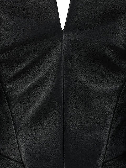 Черный кожаный топ с открытыми плечами, 3