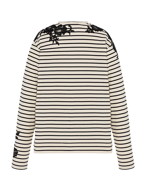 Молочный лонгслив в черную полоску с кружевом, 2