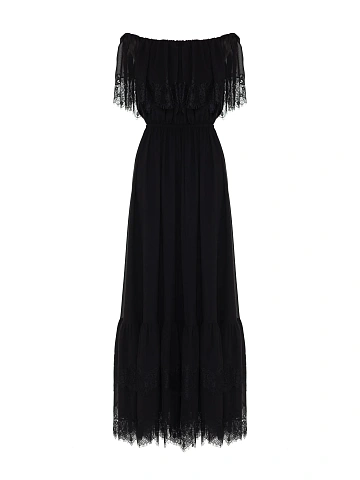 Черное платье из шифона с воланами и кружевом, 1